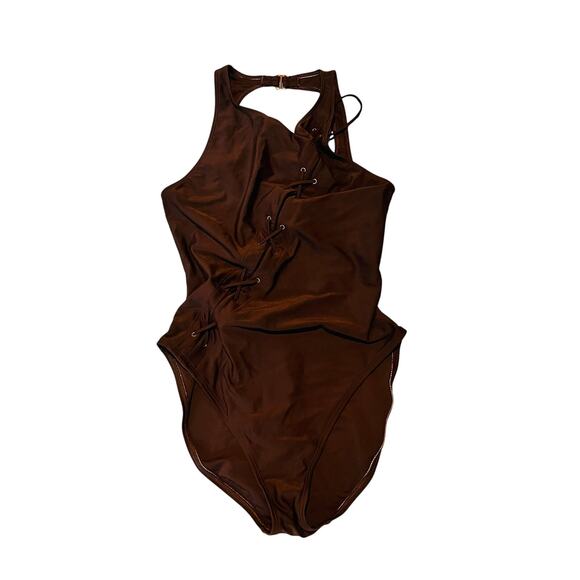 La Blanca Brown Lace Up One Piece Swimsuit Size 12 - Picture 1 of 7